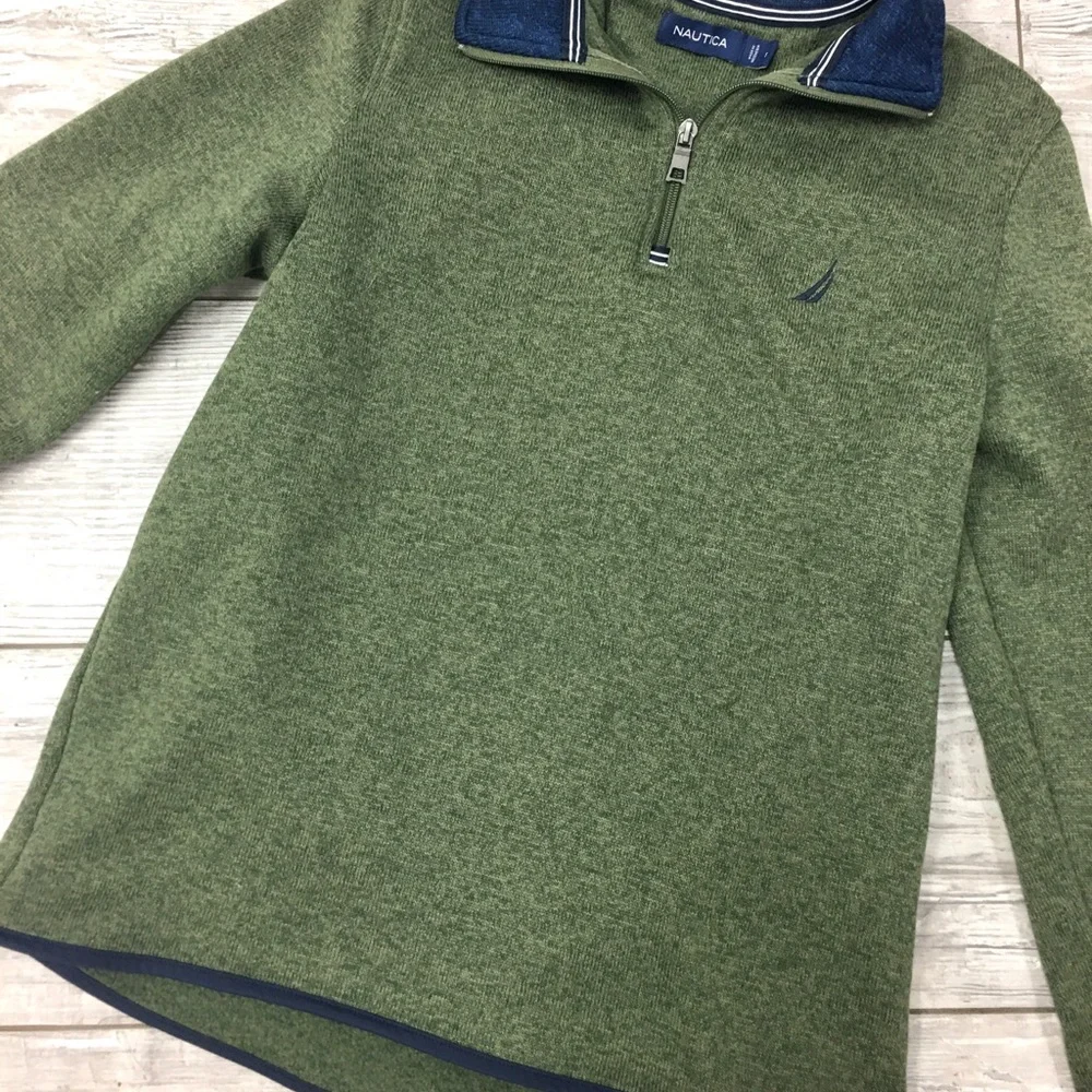 Nautica Men's Green Sweater pullover quarter zip small preppy nautical winter